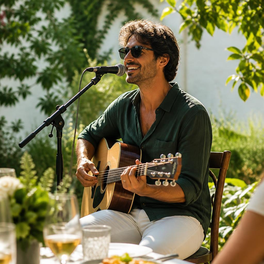 Música ao vivo com voz e violão durante o almoço do evento TPM